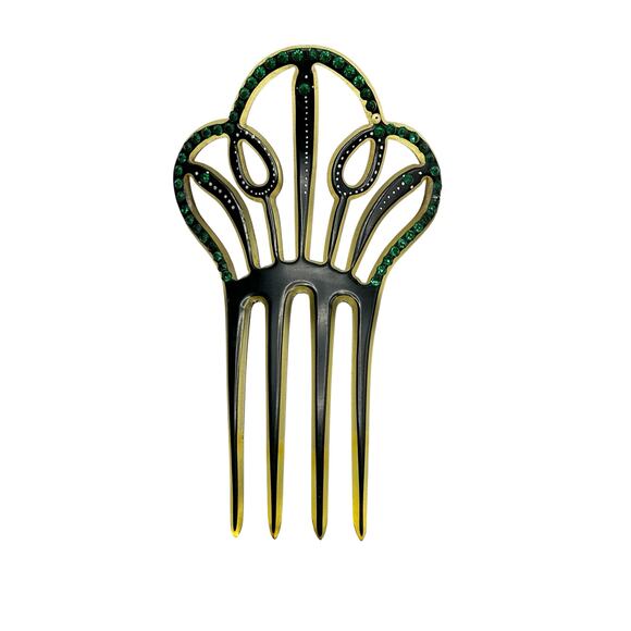 Antique Art Nouveau Hair‎ Comb Celluloid Green Paste Crystals,  c.1890–1910 Rare